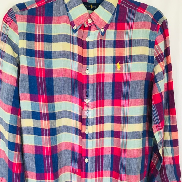 Ralph Lauren 100% Linen Shirt Plaid Men’s P/S - Picture 2 of 7